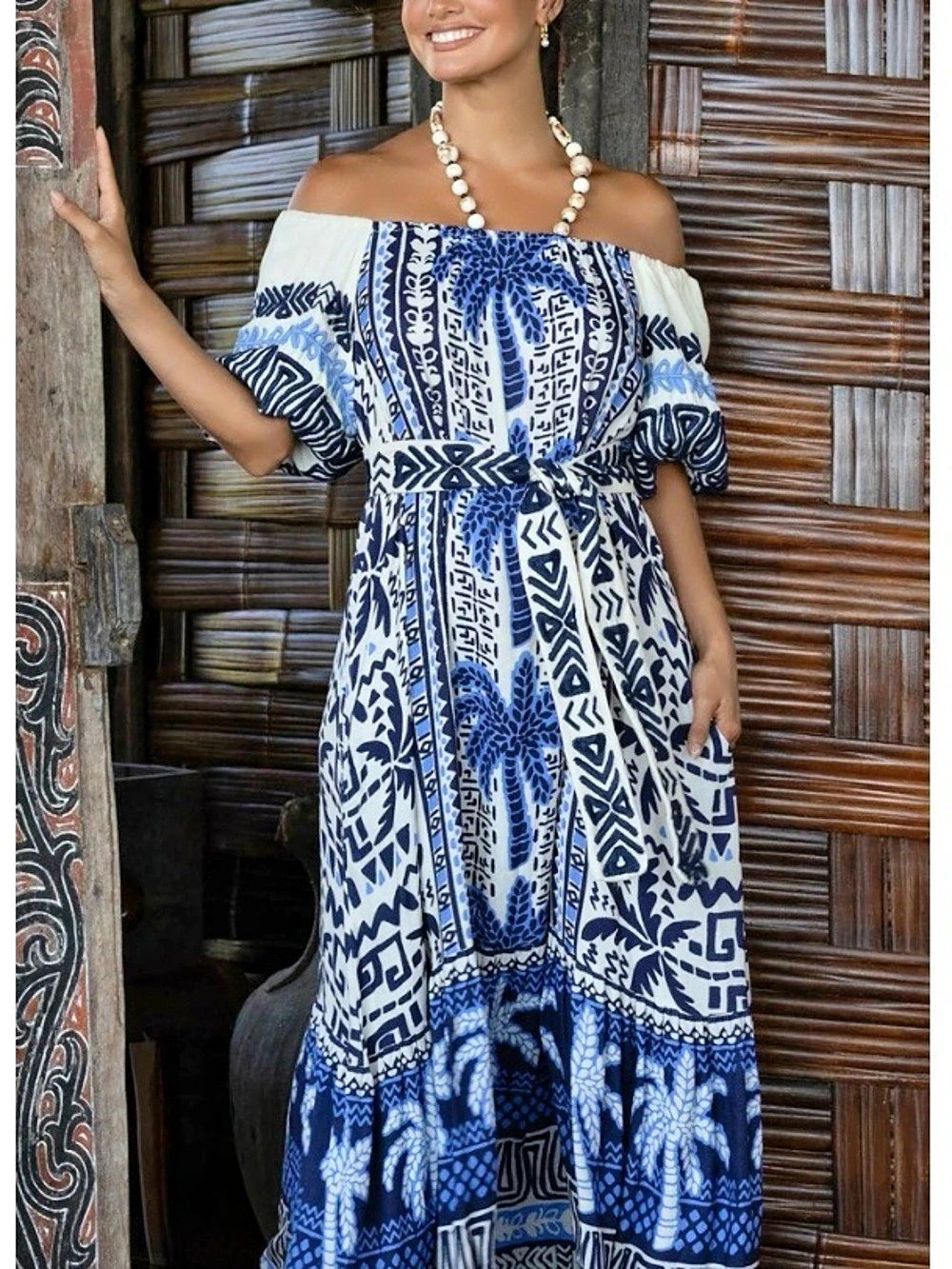 Miss June Paris Maxi Dress Blue & White